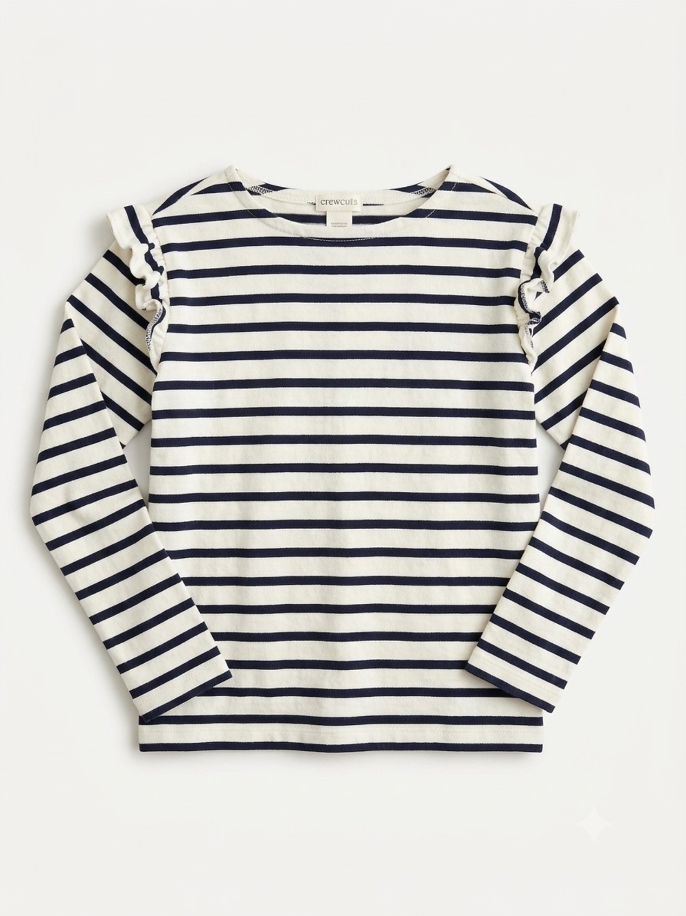 Crewcuts J.Crew Striped Long Sleeve Ruffle Shoulder Top - Navy White